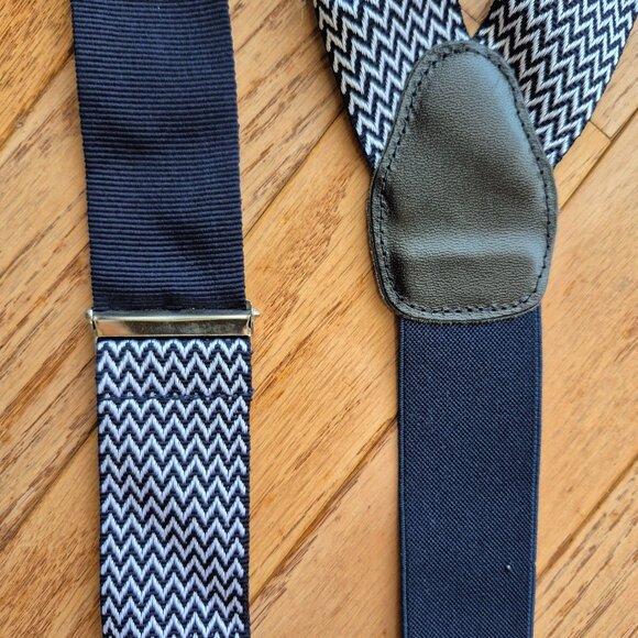 Classic Chevron Suspenders Men's Braces Y back Blue White - Picture 10 of 14